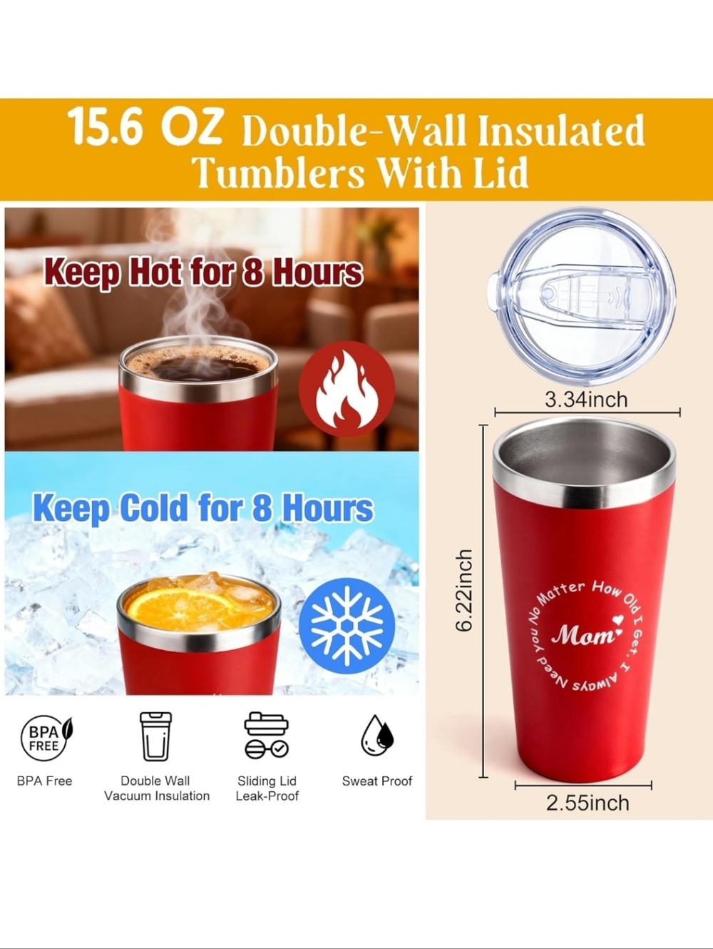 Red Stainless Steel Travel Tumbler 15 OZ Clear Lid Handmade Crochet Sunflower - Picture 14 of 14